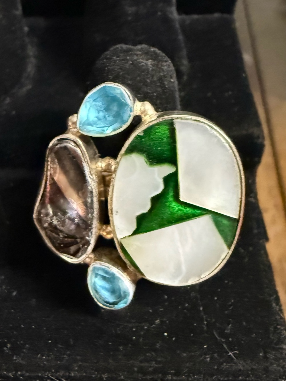 Green & Blue Inlay Sterling Statement Ring - Women Jewelry